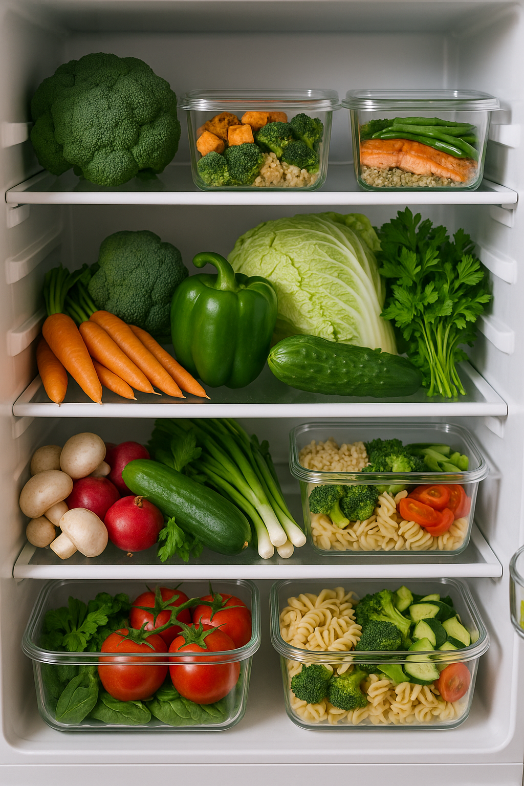 Fully stocked fridge with prepared meals